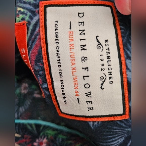 Demin & Flower Men's Blue Slim Fit Tropical Floral size XL. - Picture 13 of 13